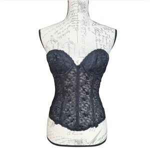 Vintage Carnival Black Lace Strapless Sweetheart Corset Bustier Bra 34B